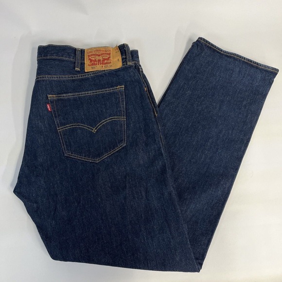 Levis 501 Denim Jeans 42x34 Straight Leg Button Fly Made 1 April 1996 EUC - Picture 1 of 14